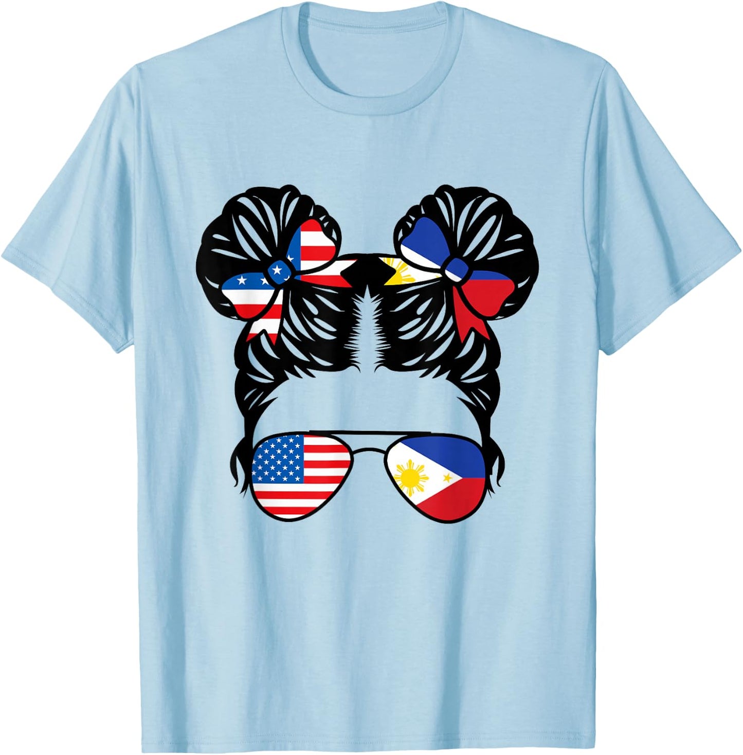 Half American Half Filipino Girl USA Philippine Flag Patriot Small T-Shirt - T-Shirt | Light Blue