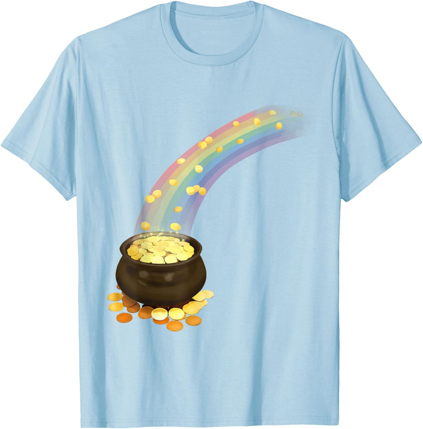 St Patrick's Day Leprechaun's Pot of Gold at End of Rainbow T-Shirt - T-Shirt | Light Blue