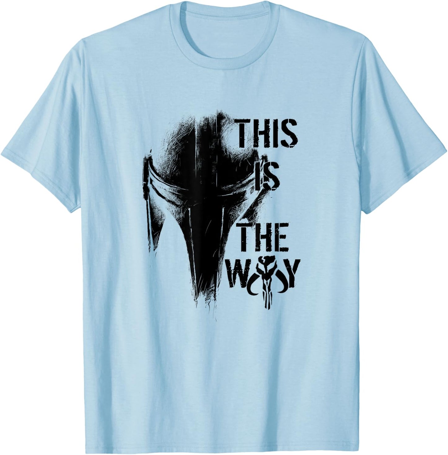 Star Wars The Mandalorian The Way Mando Helm - Weiß, Kurzarm, V-Ausschnitt, Klein, , Einfarbig, Pull-On, 1 Count, EU 38/40 T-Shirt - T-Shirt | Light Blue