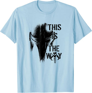 Star Wars The Mandalorian The Way Mando Helm - Weiß, Kurzarm, V-Ausschnitt, Klein, , Einfarbig, Pull-On, 1 Count, EU 38/40 T-Shirt - T-Shirt | Light Blue