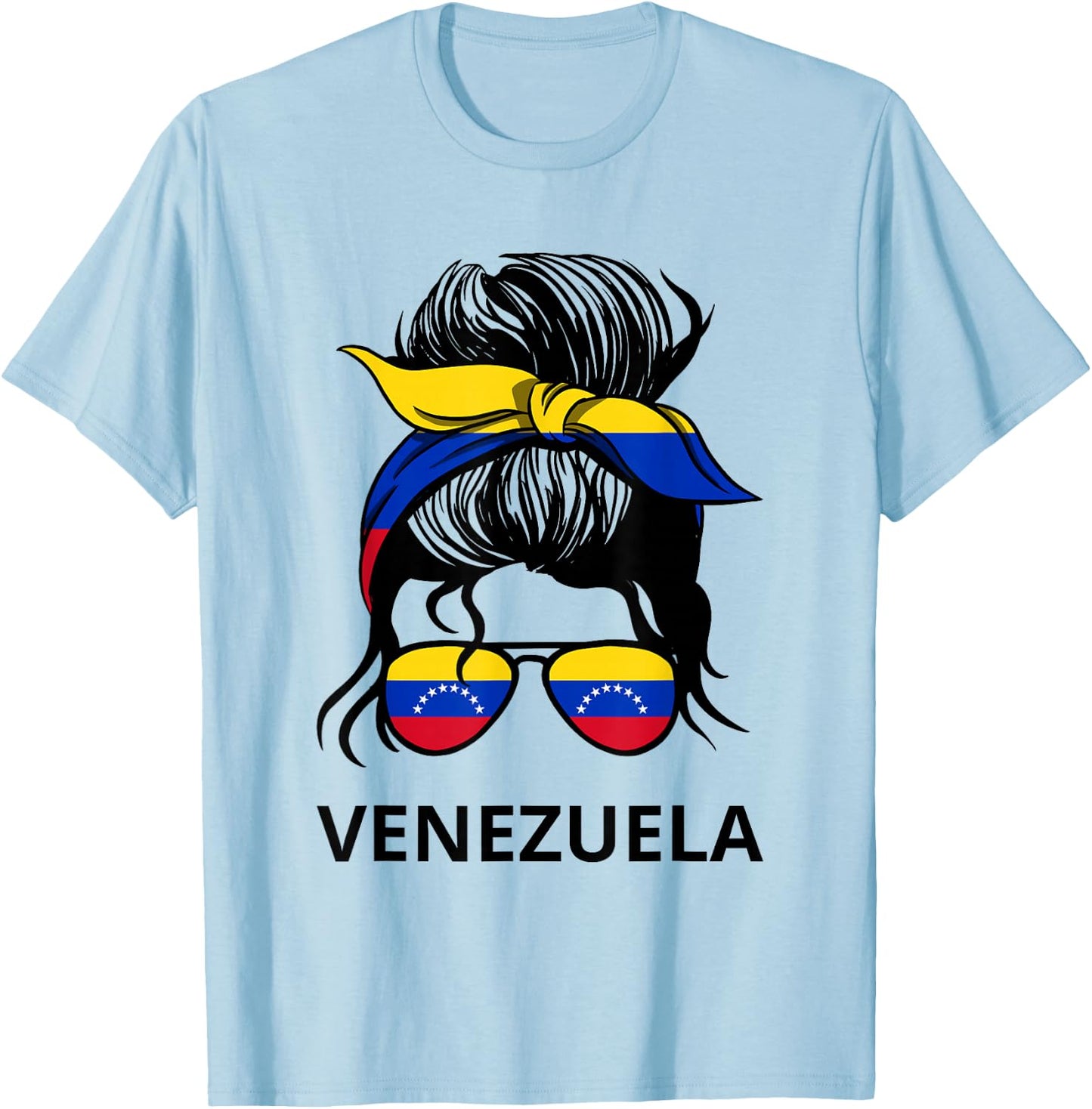 Messy Bun Girl Venezuela Pride Latina Venezuelan Women T-Shirt - T-Shirt | Light Blue