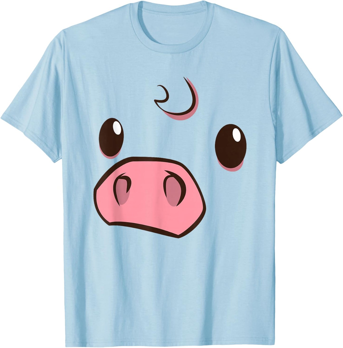 Cute Pig Animal Face Disguise Costume Swine Easy Halloween T-Shirt - T-Shirt | Light Blue