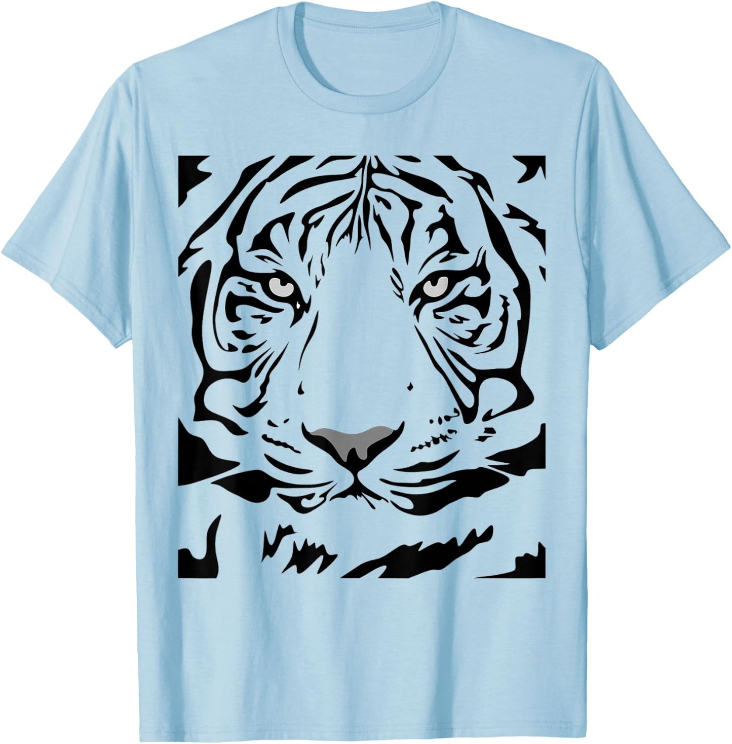 Rockabilia Merch Store Tiger Face - Men's White Tiger Print Graphic Modern Casual - Small T-Shirt - T-Shirt | Light Blue