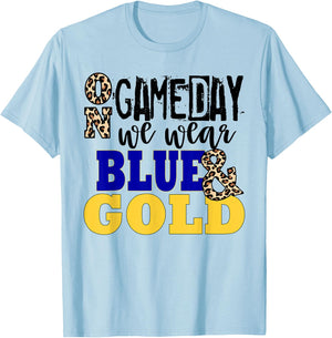 Leopard Print On Gameday We Wear Blue & Gold Funny T-Shirt - T-Shirt | Light Blue