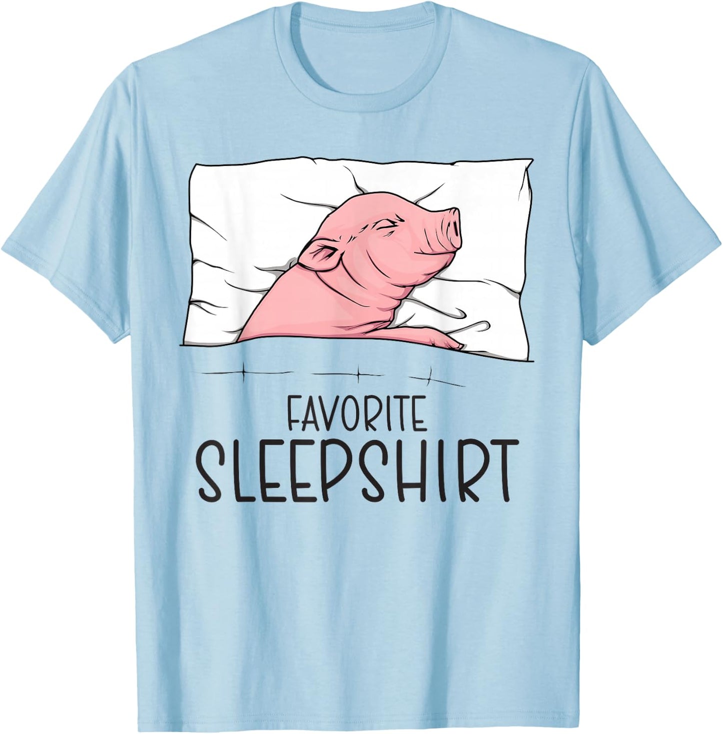 Favorite Sleepshirt, Napping Pig, Piglet & Piggy Pajama T-Shirt - T-Shirt | Light Blue