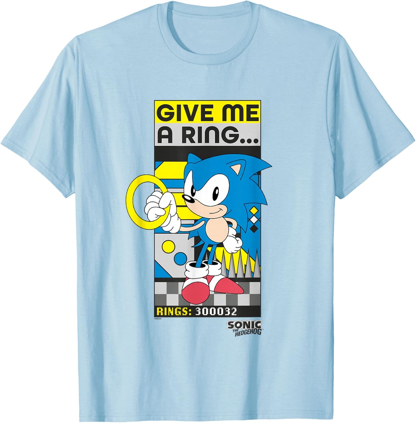 Sonic The Hedgehog Give Me A Ring… Retro Sonic Poster T-Shirt - T-Shirt | Light Blue