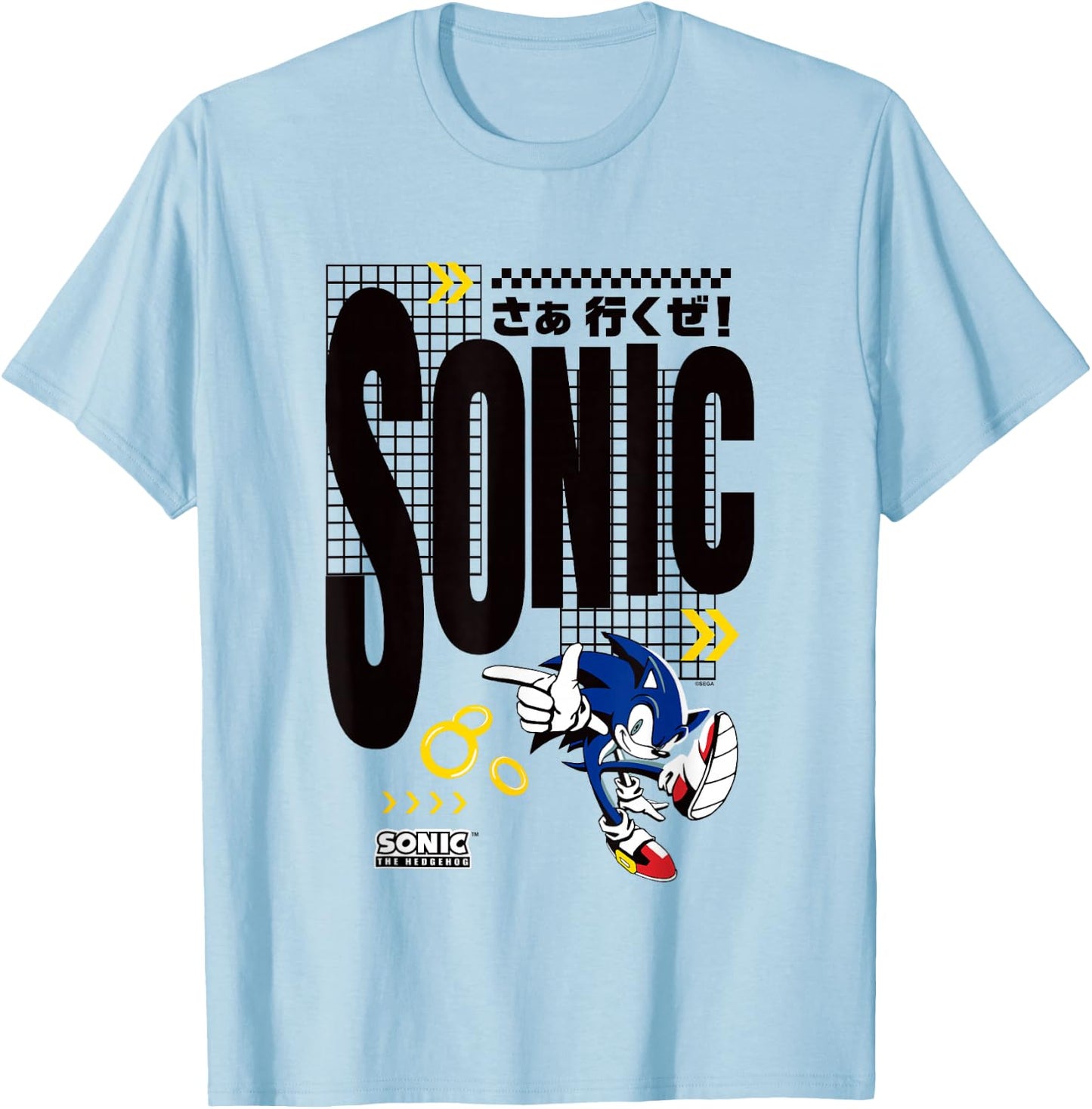 Sonic The Hedgehog Let's Go! Sonic Vintage Kanji Shot T-Shirt - T-Shirt | Light Blue
