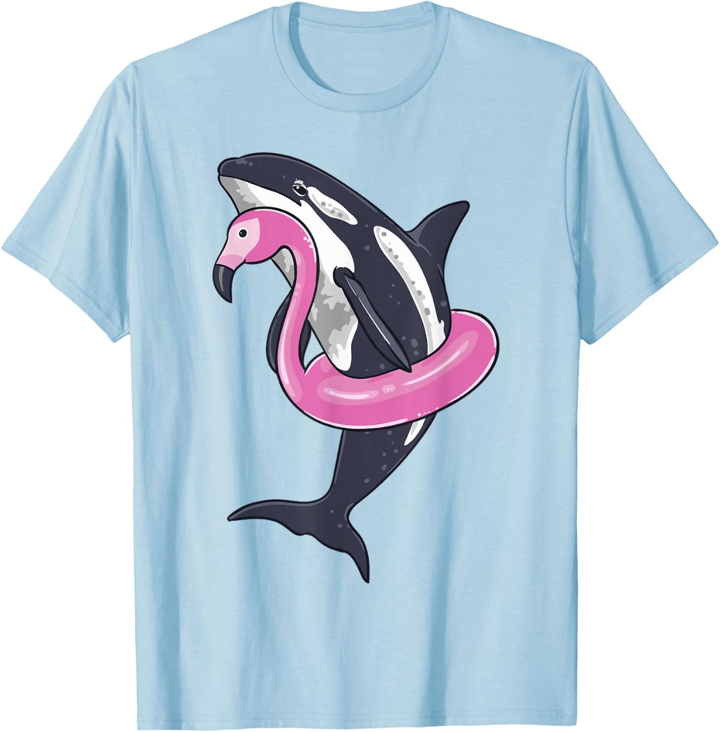 Funny Orca Flamingo Pool Party Men Women Kids Beach Summer T-Shirt - T-Shirt | Light Blue