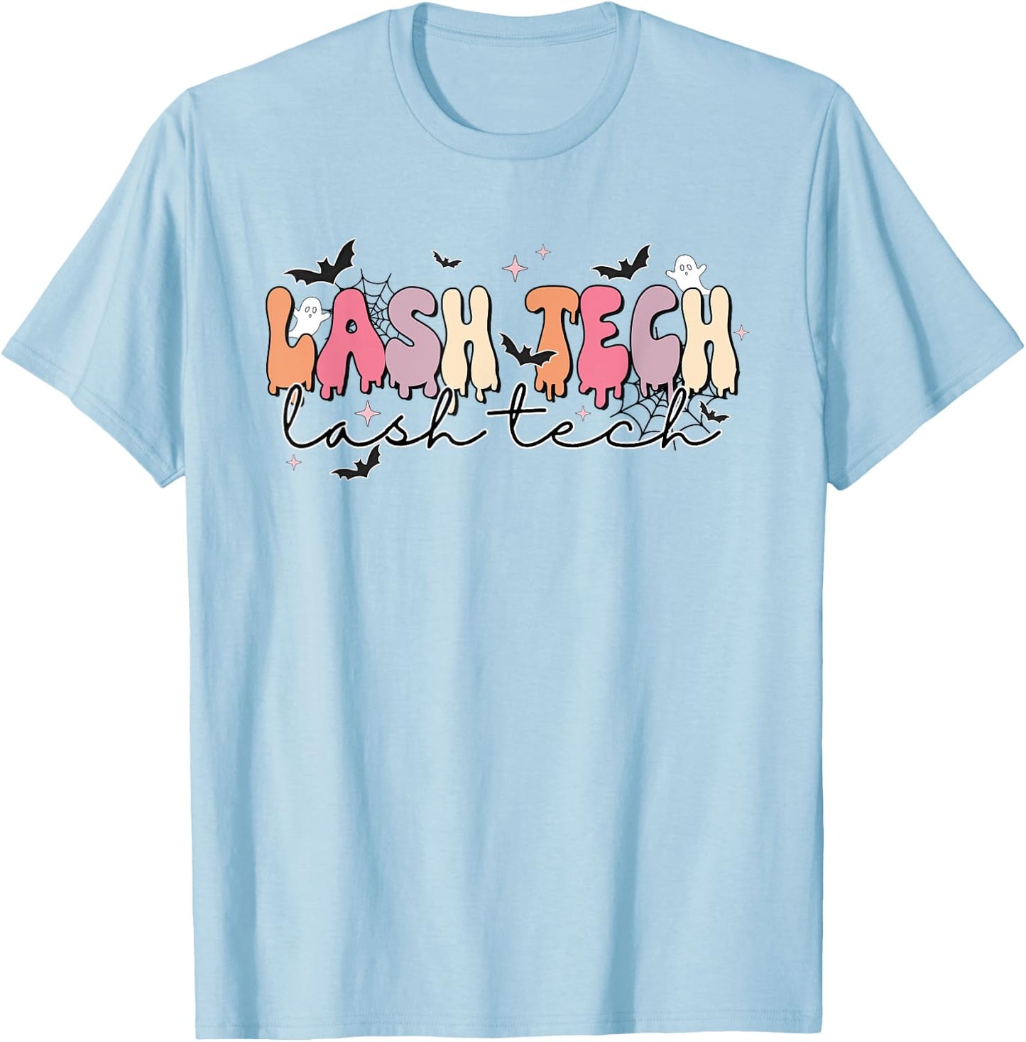 Lash Tech Halloween Ghost & Bat Cosmetologist Eyelash Tech T-Shirt - T-Shirt | Light Blue