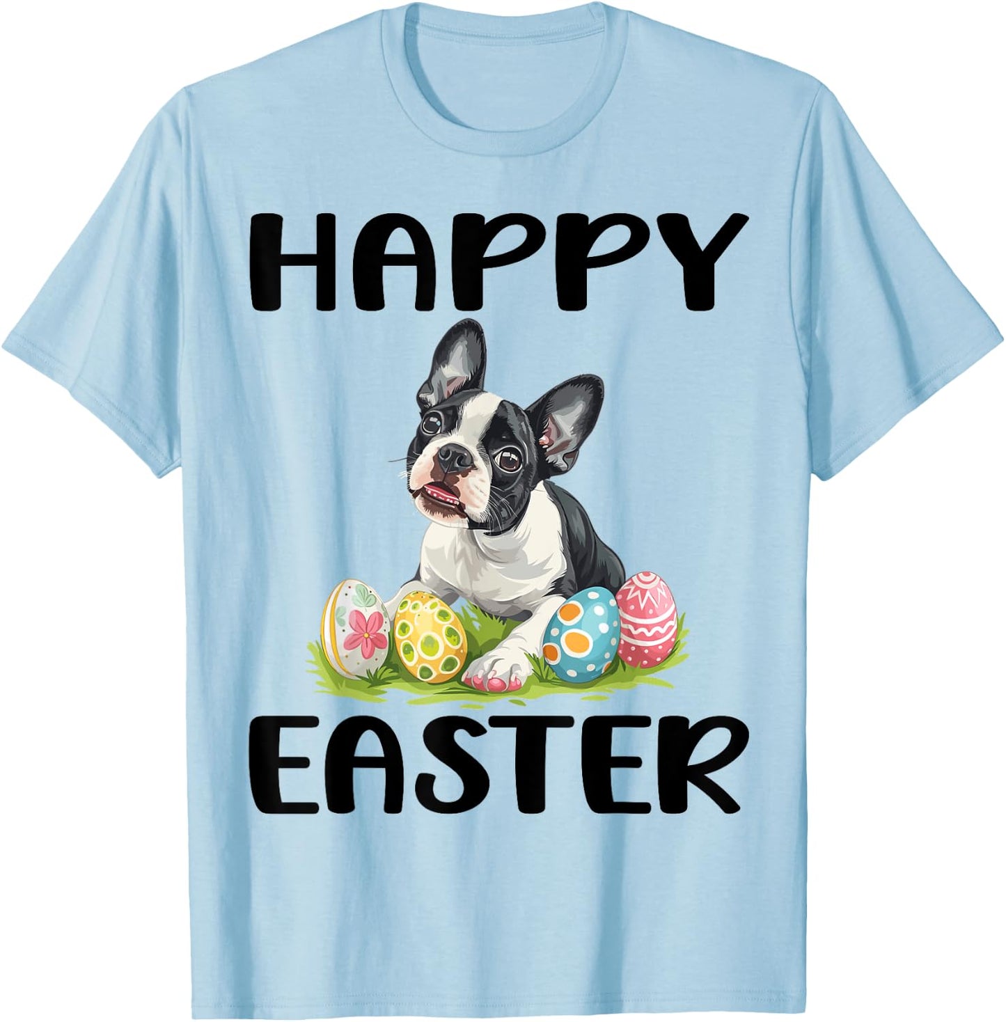 Boston Terrier Dog Breed Happy Easter Men Women Kids T-Shirt - T-Shirt | Light Blue