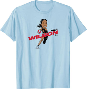 A'ja Wilson - Caricature - Las Vegas Basketball T-Shirt - T-Shirt | Light Blue