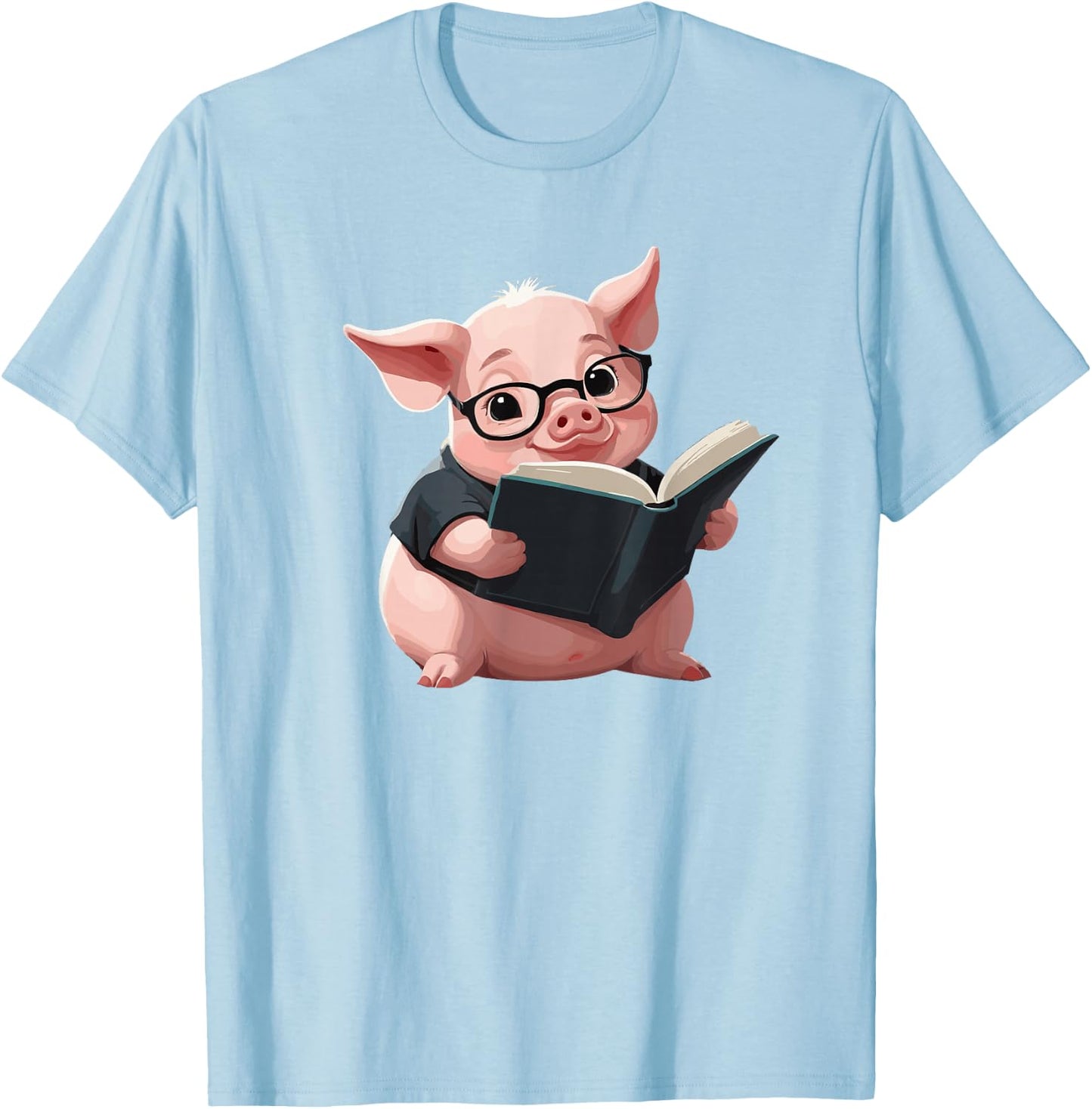 Cute Pig is reading a Book, Reading Pig T-Shirt - T-Shirt | Light Blue