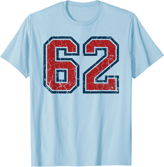 Red and Blue Sports Number 62 Jersey Uniform Player Fan T-Shirt - T-Shirt | Light Blue