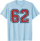 Red and Blue Sports Number 62 Jersey Uniform Player Fan T-Shirt - T-Shirt | Light Blue