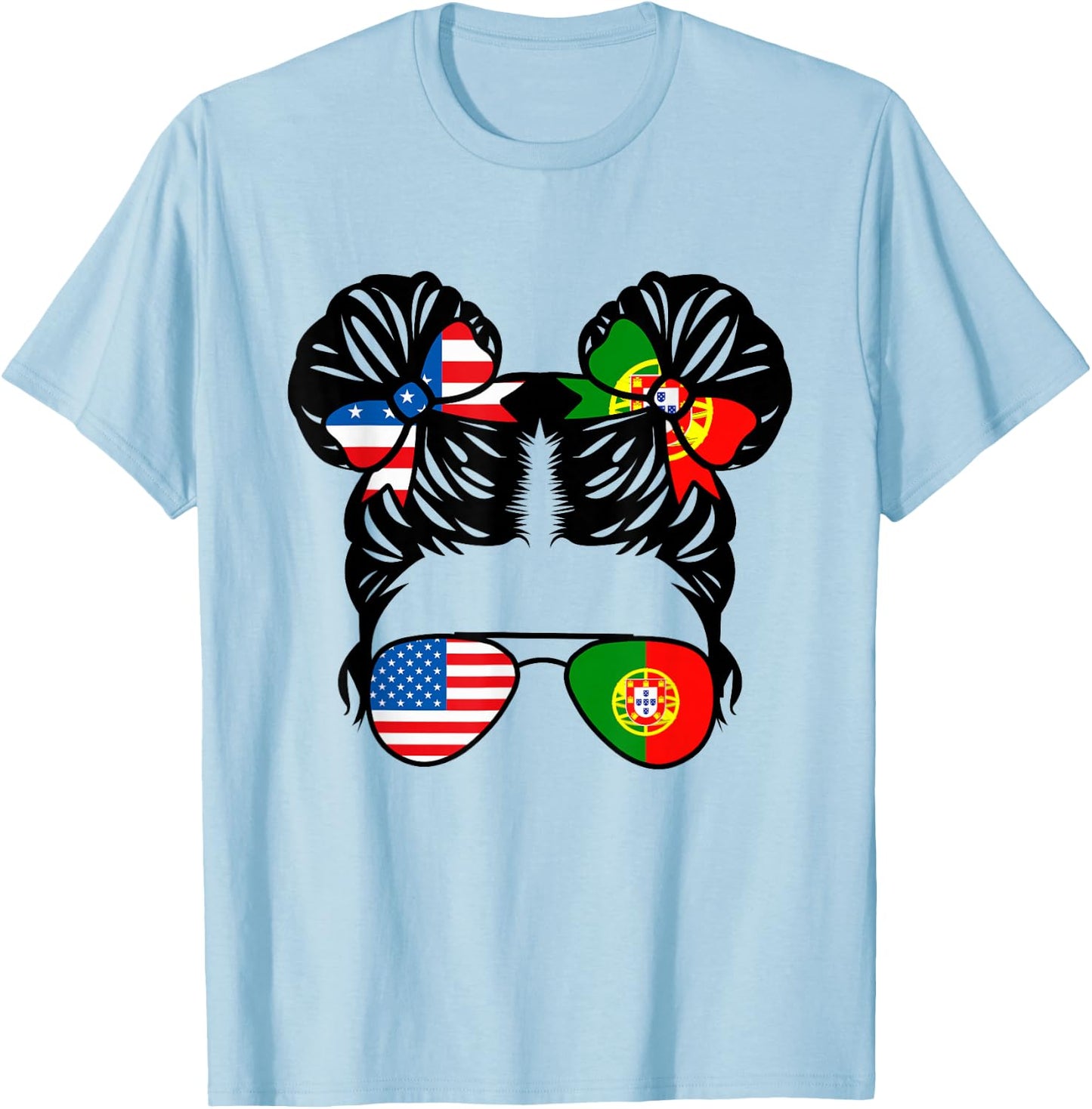 Half American Half Portuguese Girl USA Portugal Flag Patriot T-Shirt - T-Shirt | Light Blue