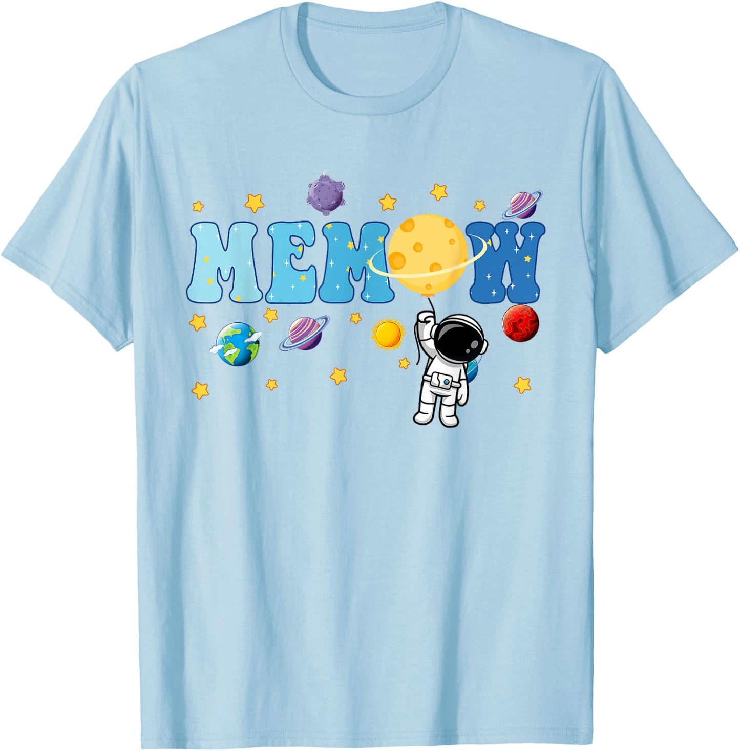 Memaw of The Bday Boy Astronaut Space Planets Family T-Shirt - T-Shirt | Light Blue