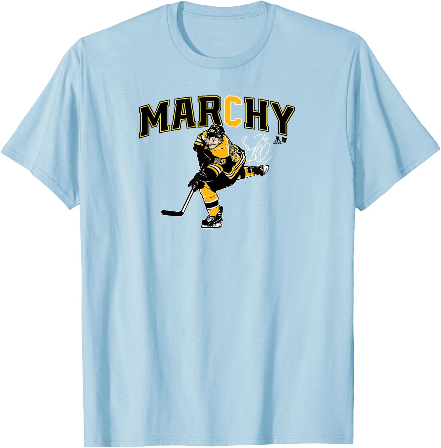 Brad Marchand - Captain Marchy - Boston Hockey T-Shirt - T-Shirt | Light Blue