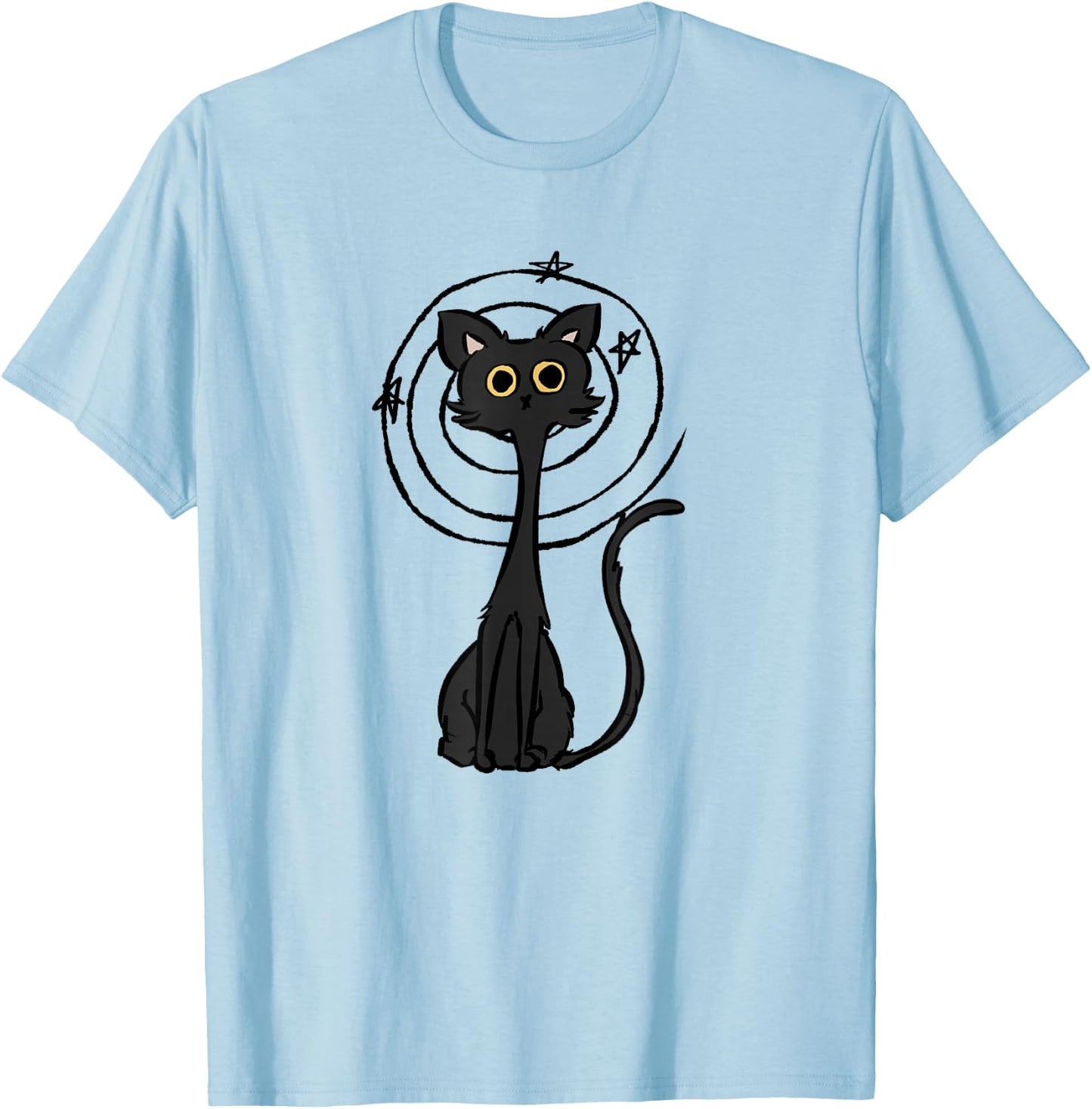 Y2K 90s Confused Crazy Mad Tomcat Cat under Starry T-Shirt - T-Shirt | Light Blue
