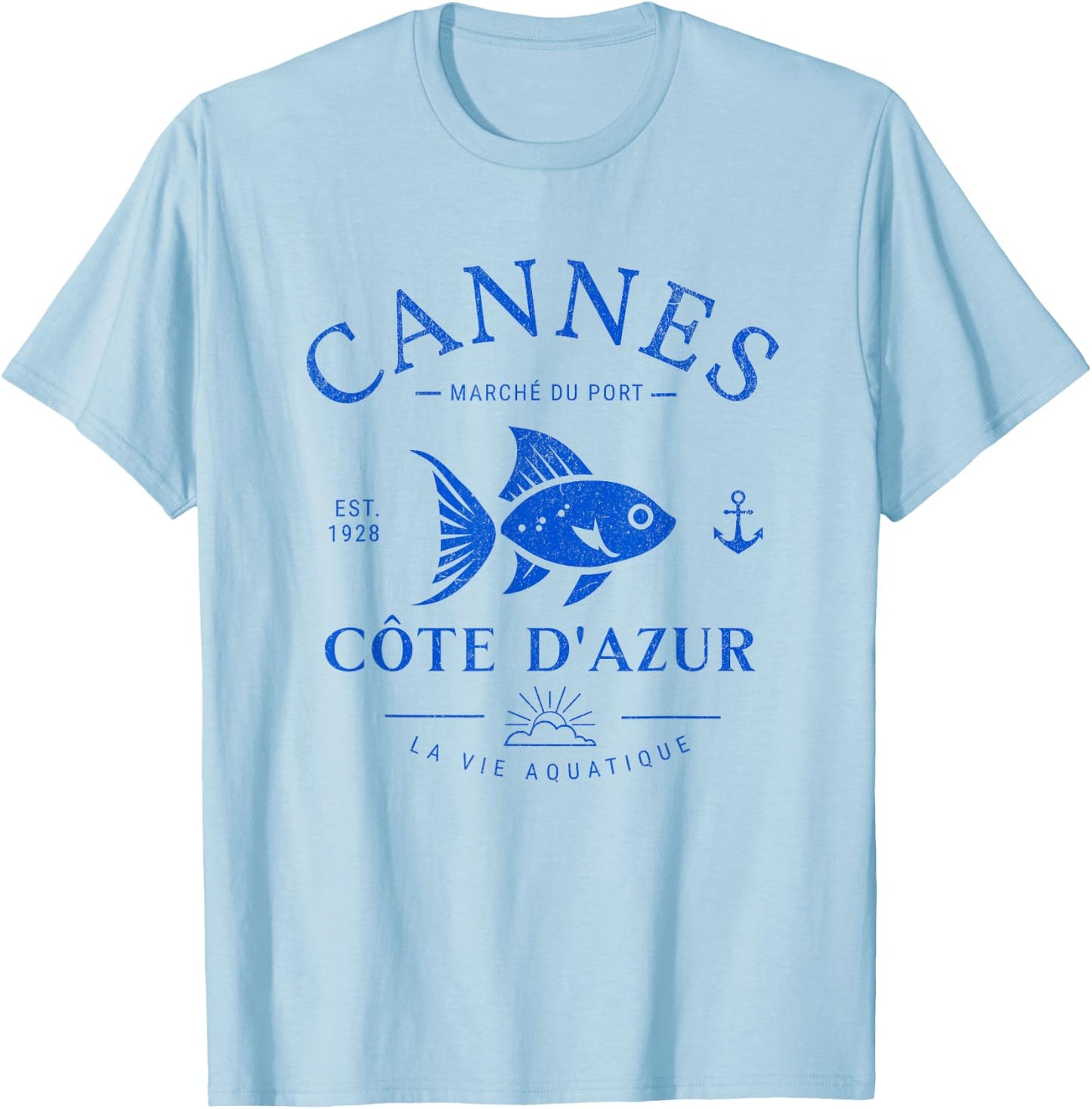 Vintage Cannes France Côte d'Azur Souvenir French Riviera T-Shirt - T-Shirt | Light Blue