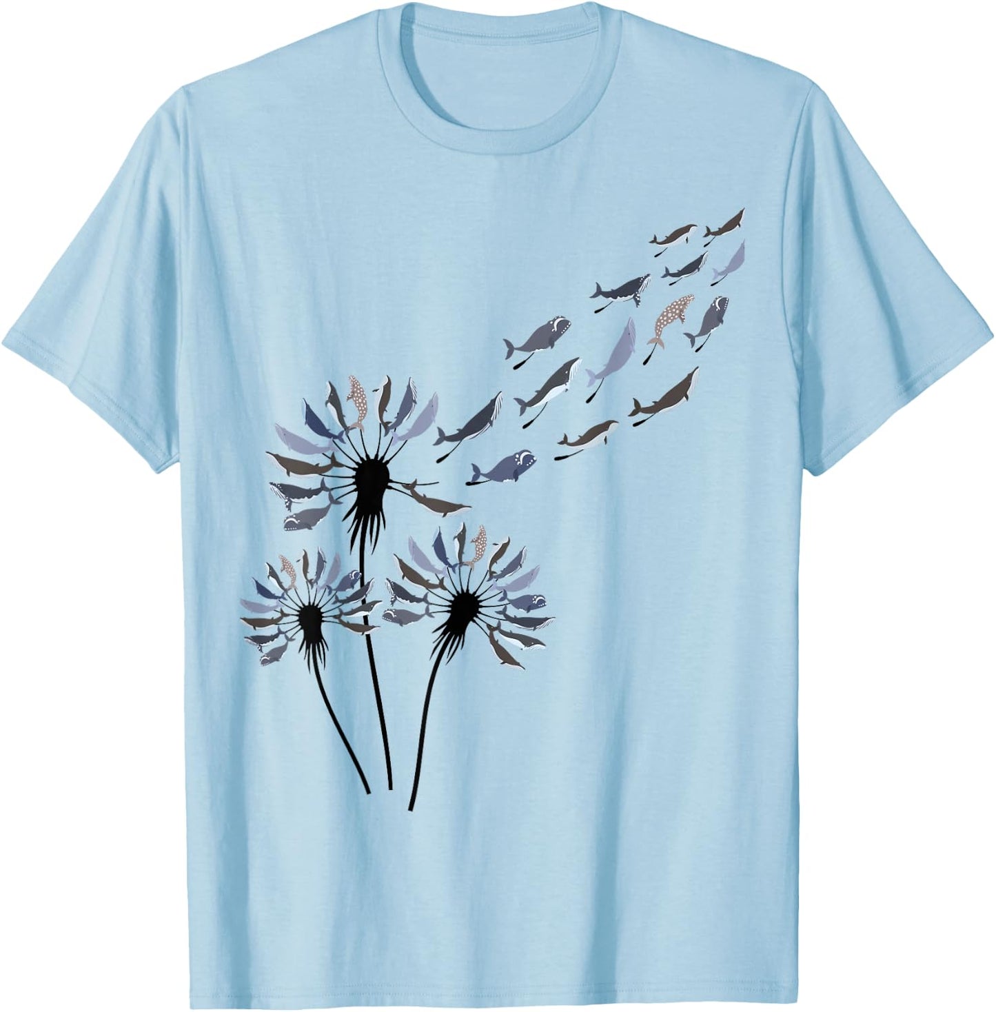 Flower Dandelion Whales Shirt for Whale Lover | Whale T-Shirt - T-Shirt | Light Blue