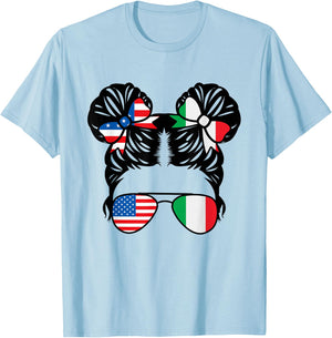 Half American Half Italian Girl USA Italy Flag Patriot T-Shirt - T-Shirt | Light Blue