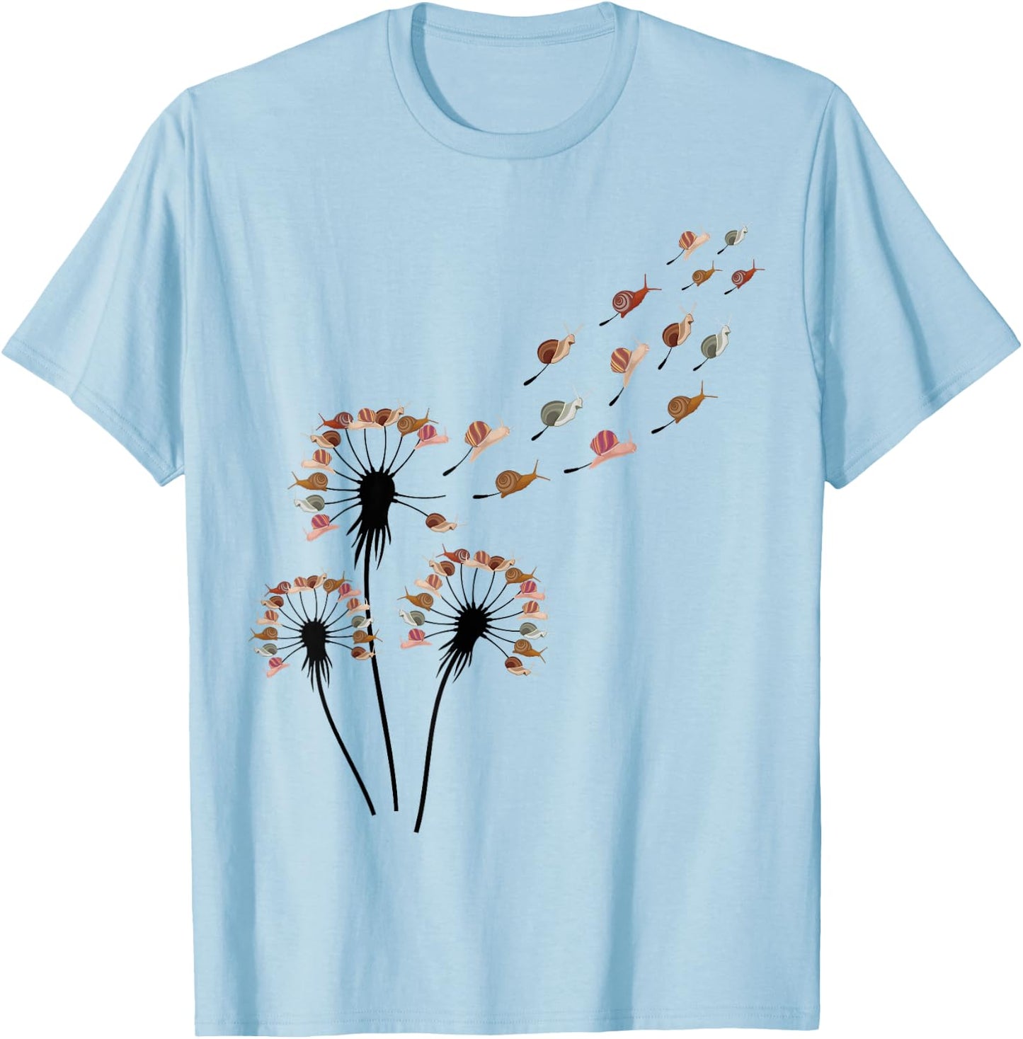 Snail Shirts -Adults Dandelion Snail , Grey, Small T-Shirt - T-Shirt | Light Blue
