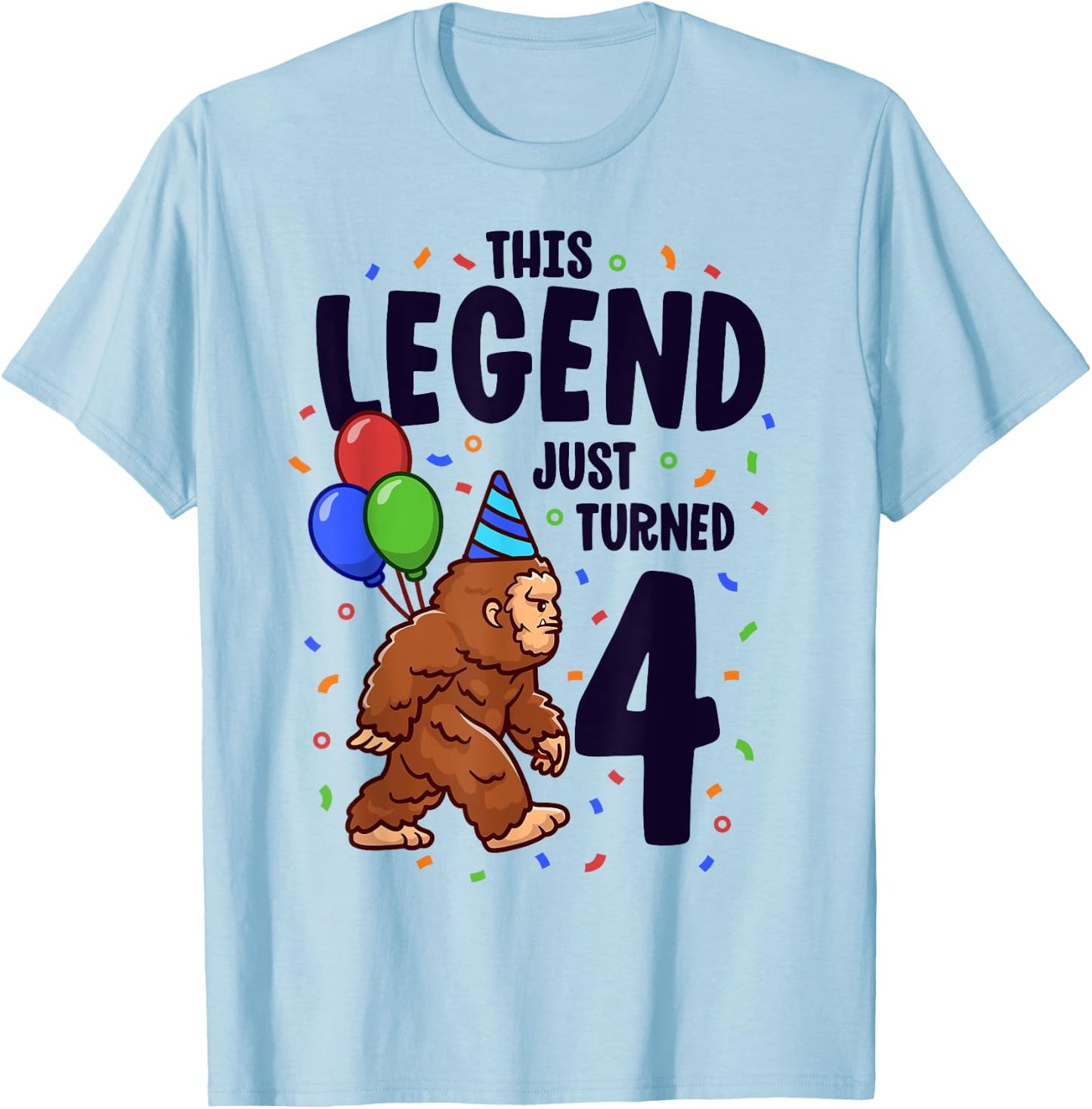 Bigfoot Birthday Party 4 Years Old Sasquatch Theme Boys T-Shirt - T-Shirt | Light Blue