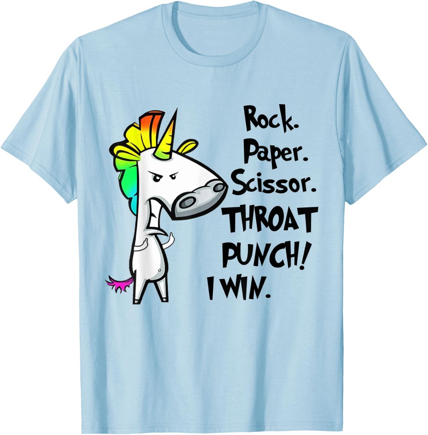 Unicorn Rock Paper Scissors Throat Punch I Win T-Shirt - T-Shirt | Light Blue
