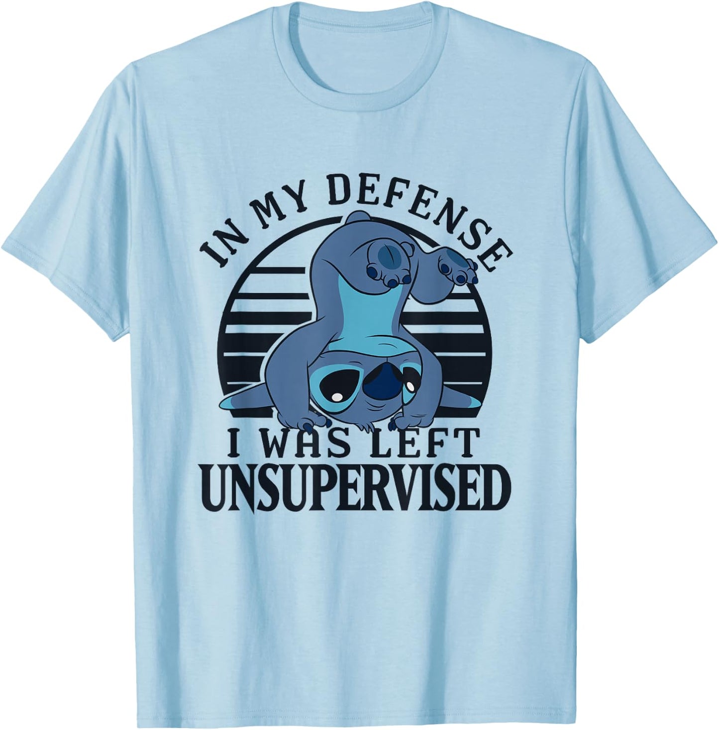 Disney Lilo & Stitch I was Left Unsupervised Retro Stripes T-Shirt - T-Shirt | Light Blue