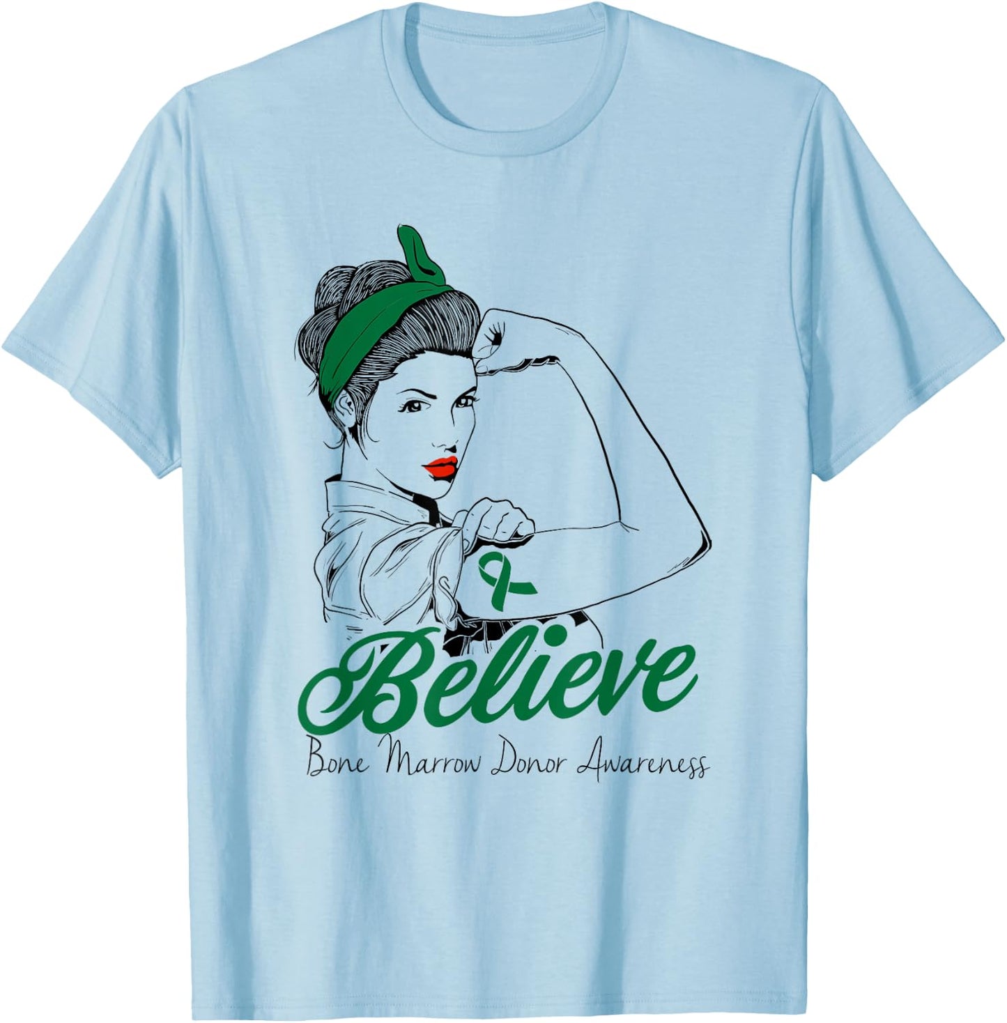 Bone Marrow Donor Unbreakable Green Ribbon Superhero Gift T-Shirt - T-Shirt | Light Blue