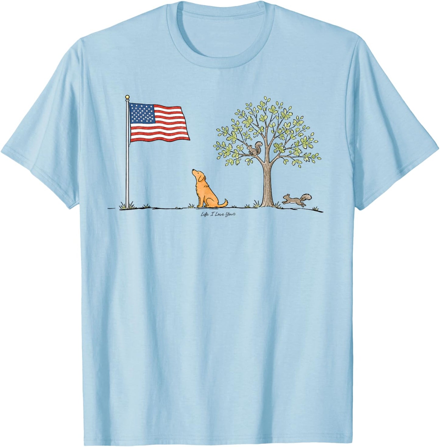 Patriotic American Flag Dog Lovers 4th of July T-Shirt - T-Shirt | Light Blue