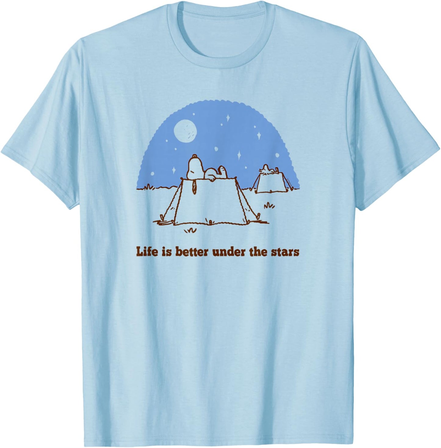 Peanuts - Snoopy Woodstock Camping Under Stars T-Shirt - T-Shirt | Light Blue