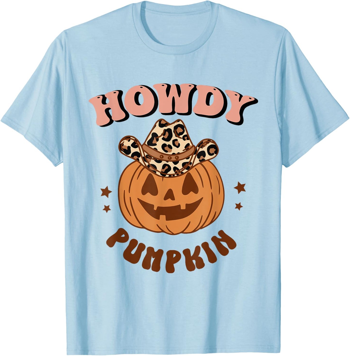 Howdy Pumpkin Leopard Rodeo Western Fall Southern Halloween T-Shirt - T-Shirt | Light Blue