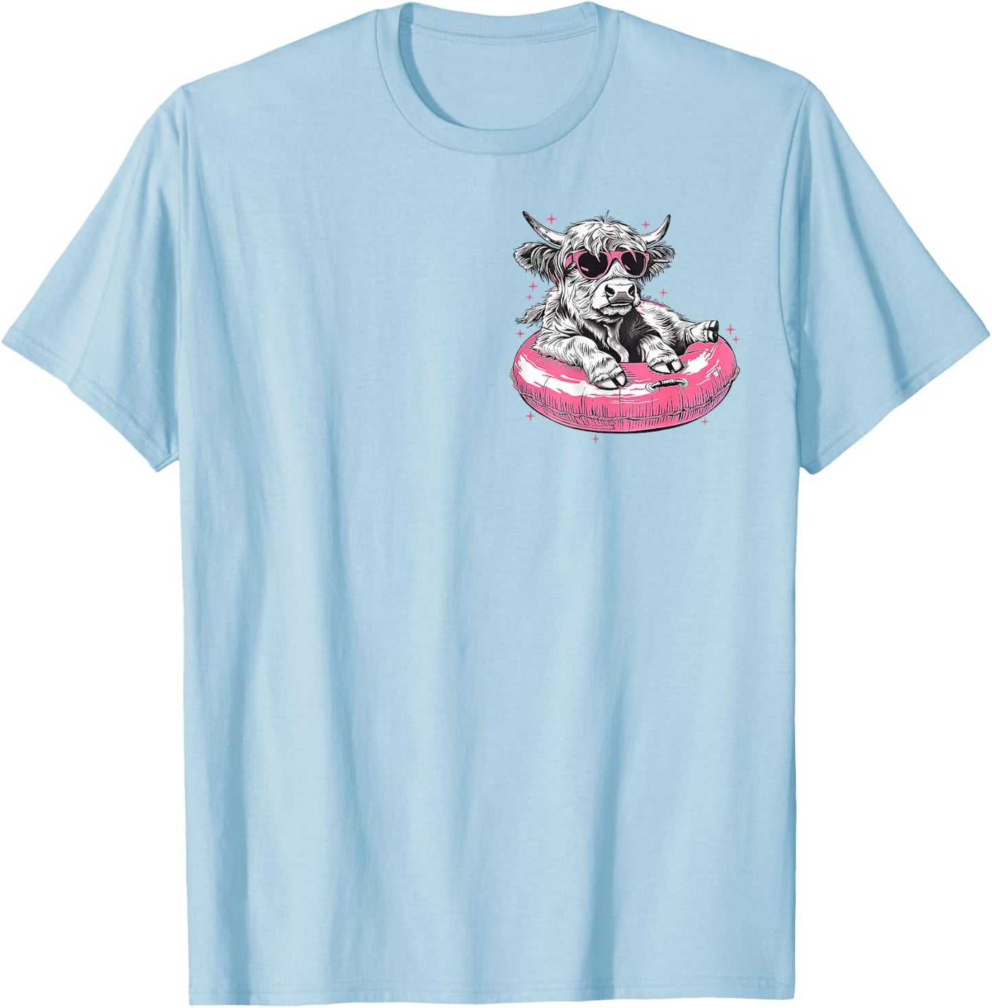 (2Sides Front+Back) Summer Vibes Highland Cow T-Shirt - T-Shirt | Light Blue
