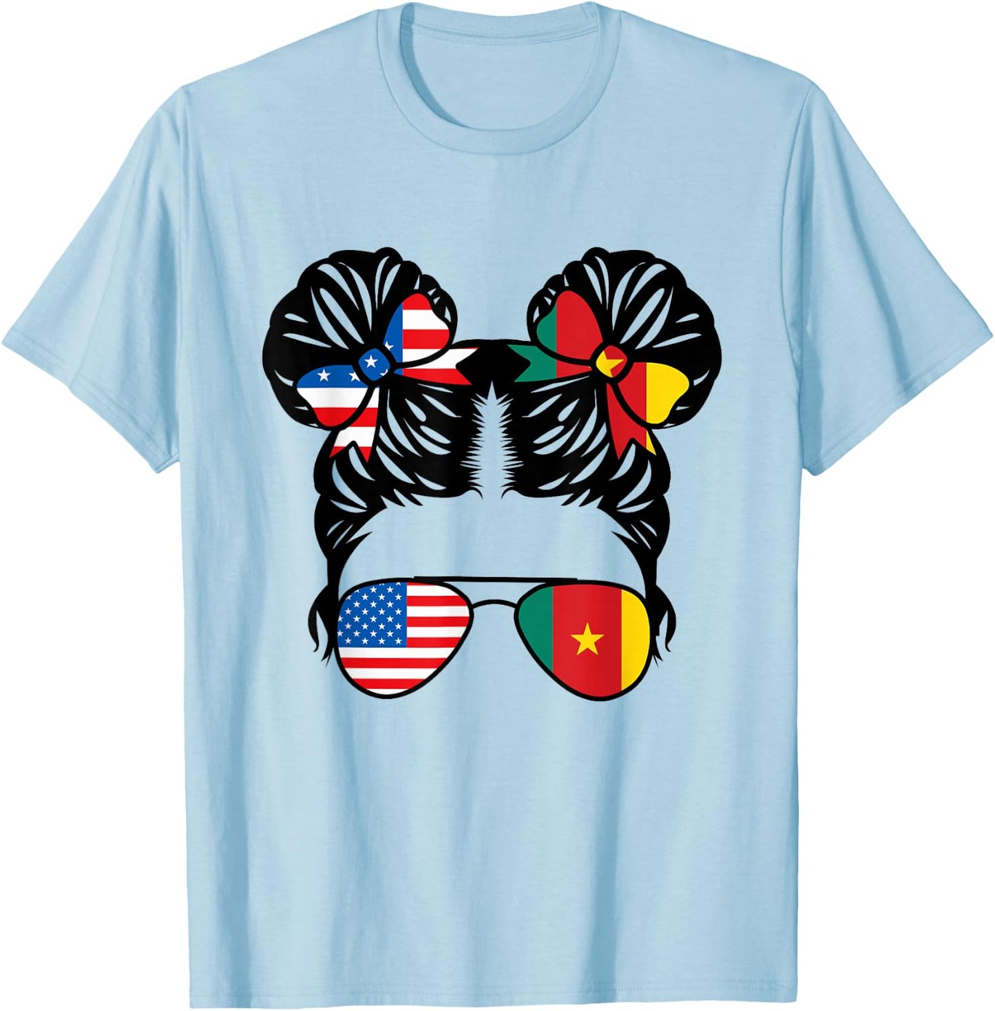 Half American Cameroonian Girl USA Cameroon Flag Patriot T-Shirt - T-Shirt | Light Blue