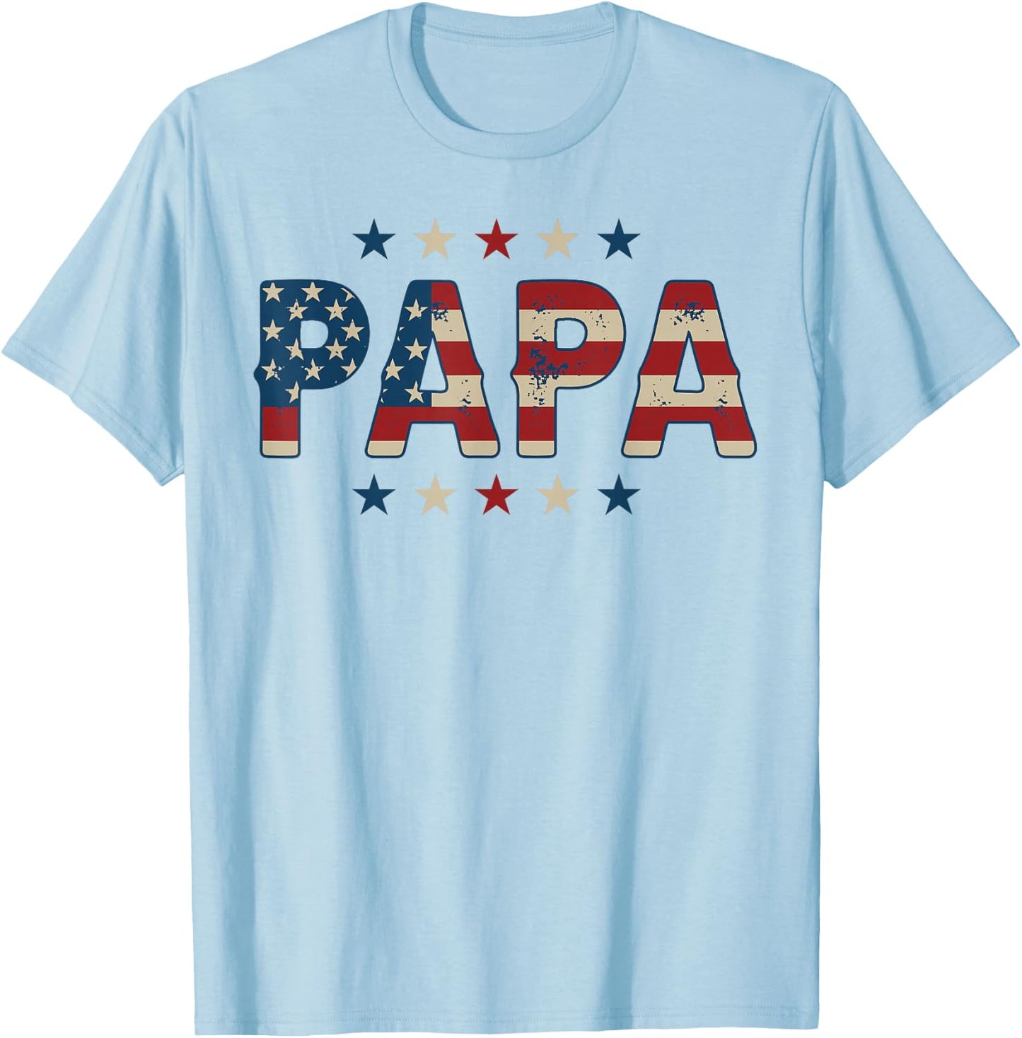 Papa Bold Patriotic American Flag Father's Day 4th of July T-Shirt - T-Shirt | Light Blue
