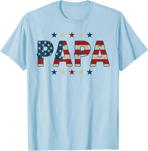 Papa Bold Patriotic American Flag Father's Day 4th of July T-Shirt - T-Shirt | Light Blue