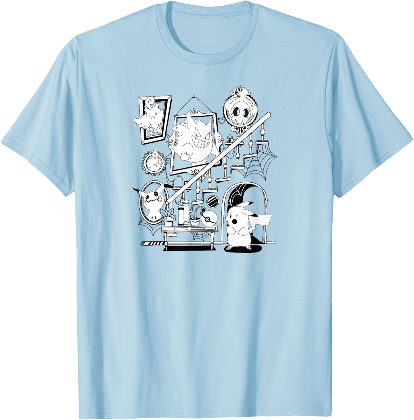 Pokémon - Halloween Orange Gengar Mimikyu Duskull Litwick T-Shirt - T-Shirt | Light Blue