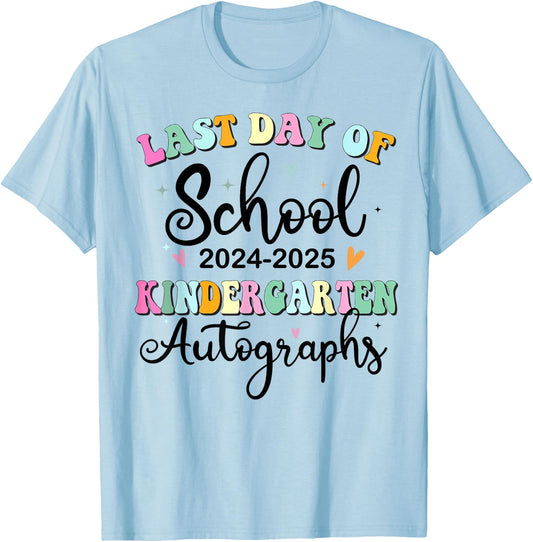 Last Day of School Autograph Kindergarten Boys Girls Summer T-Shirt - T-Shirt | Light Blue
