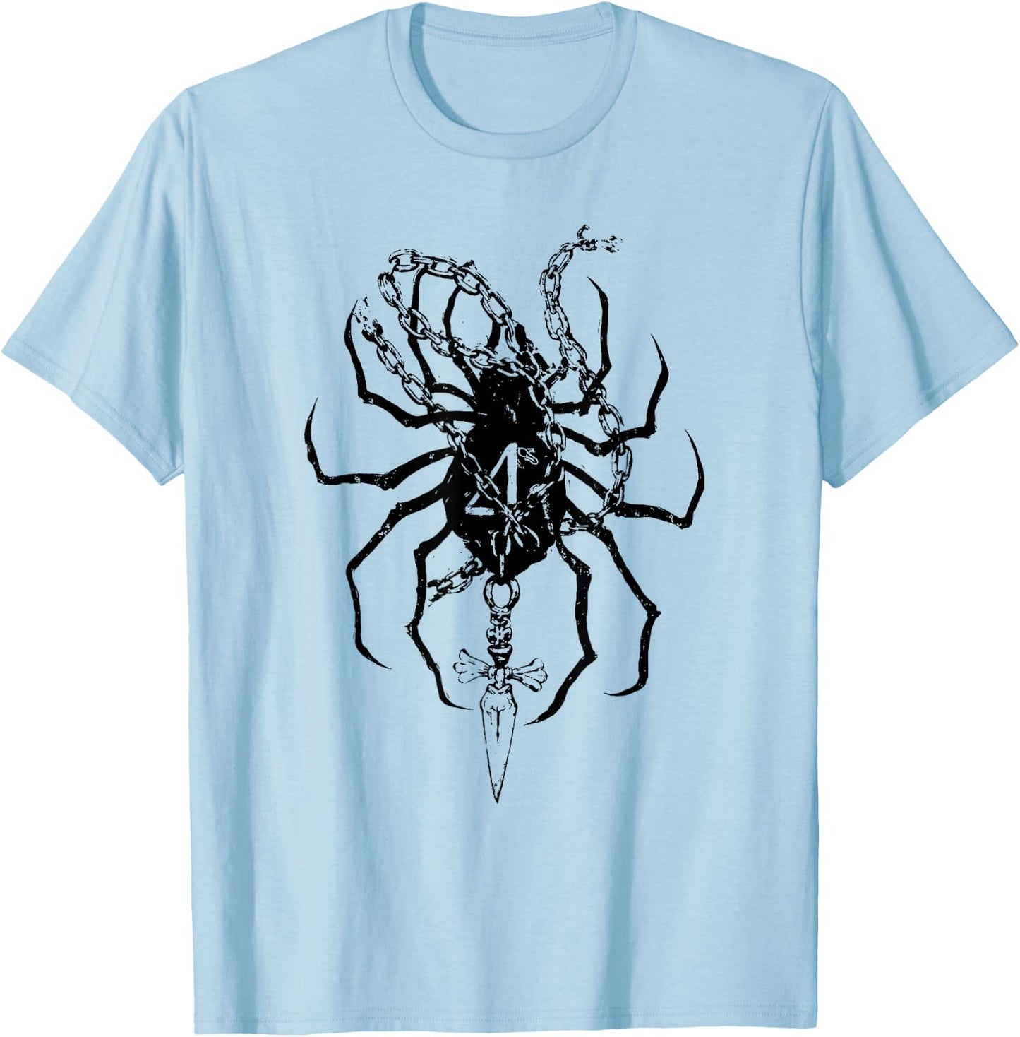 Gothic Spider Chain Dagger Dark Aesthetic T-Shirt - T-Shirt | Light Blue