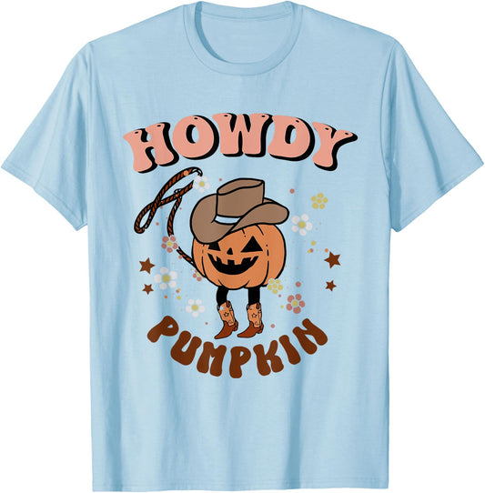 Howdy Pumpkin Rodeo Western Fall Southern Halloween T-Shirt - T-Shirt | Light Blue