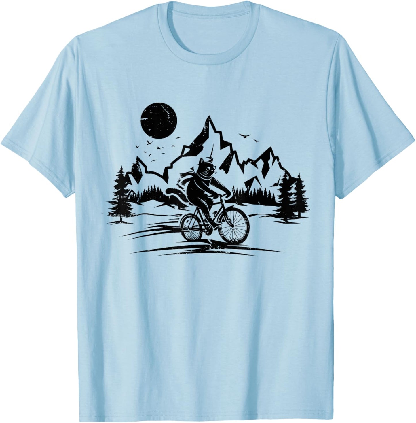 Funny Cat Riding Bicycle Vintage Mountain Biking Cat Biker Men Women Girls Kids T-Shirt - T-Shirt | Light Blue