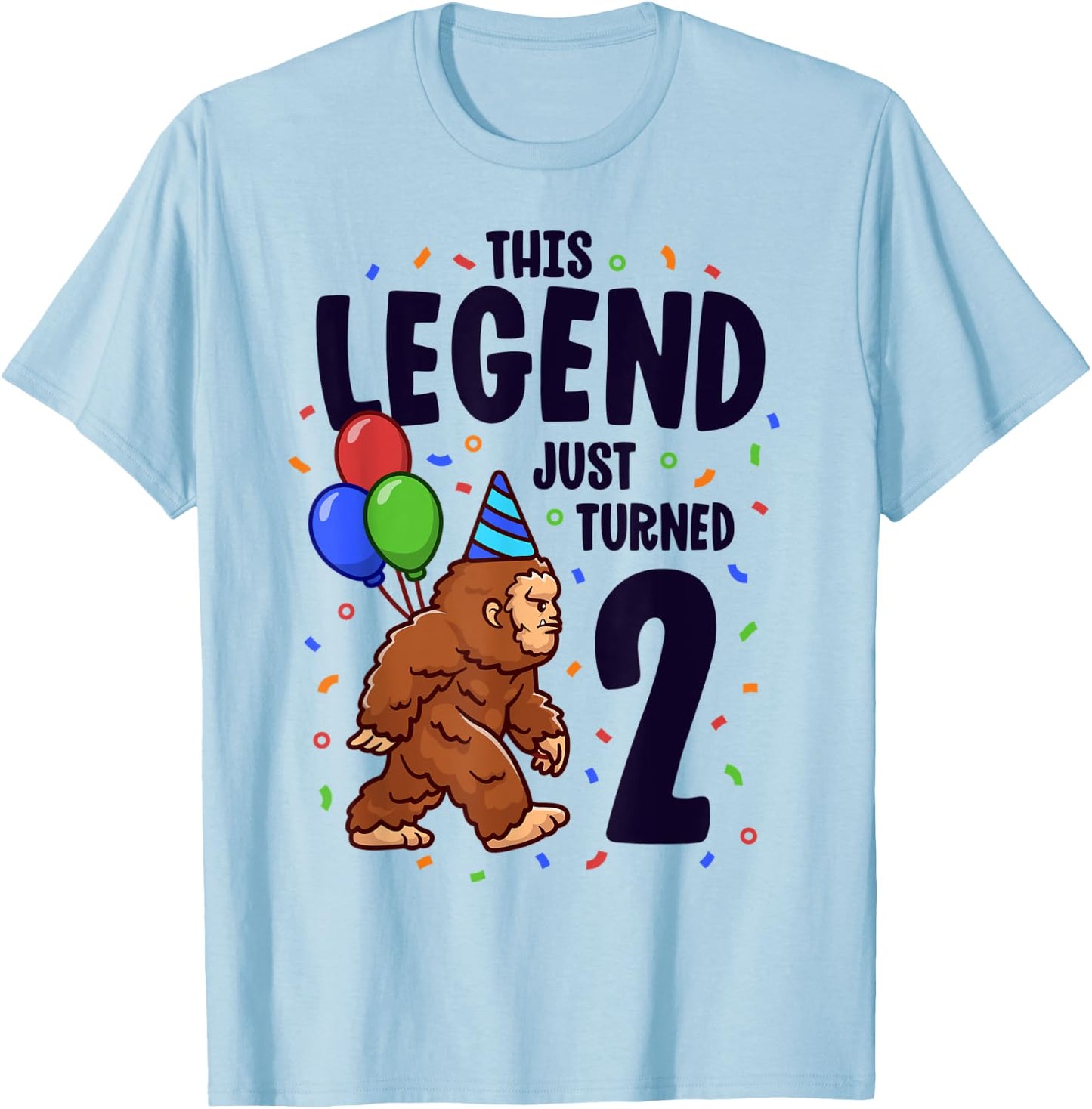 Bigfoot Second Birthday Party 2 Years Old Sasquatch Theme T-Shirt - T-Shirt | Light Blue