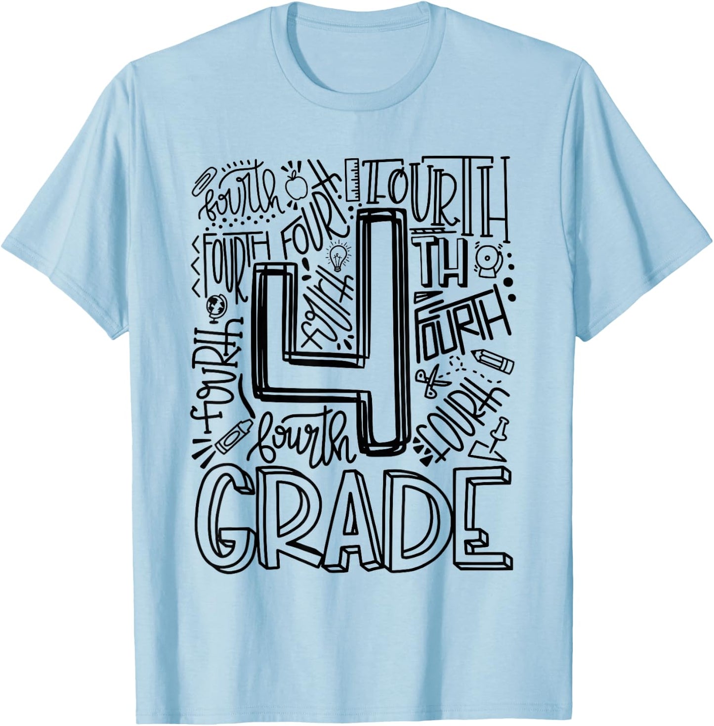 Fourth 4th Grade Typography Back To School T-Shirt - T-Shirt | Light Blue