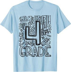 Fourth 4th Grade Typography Back To School T-Shirt - T-Shirt | Light Blue