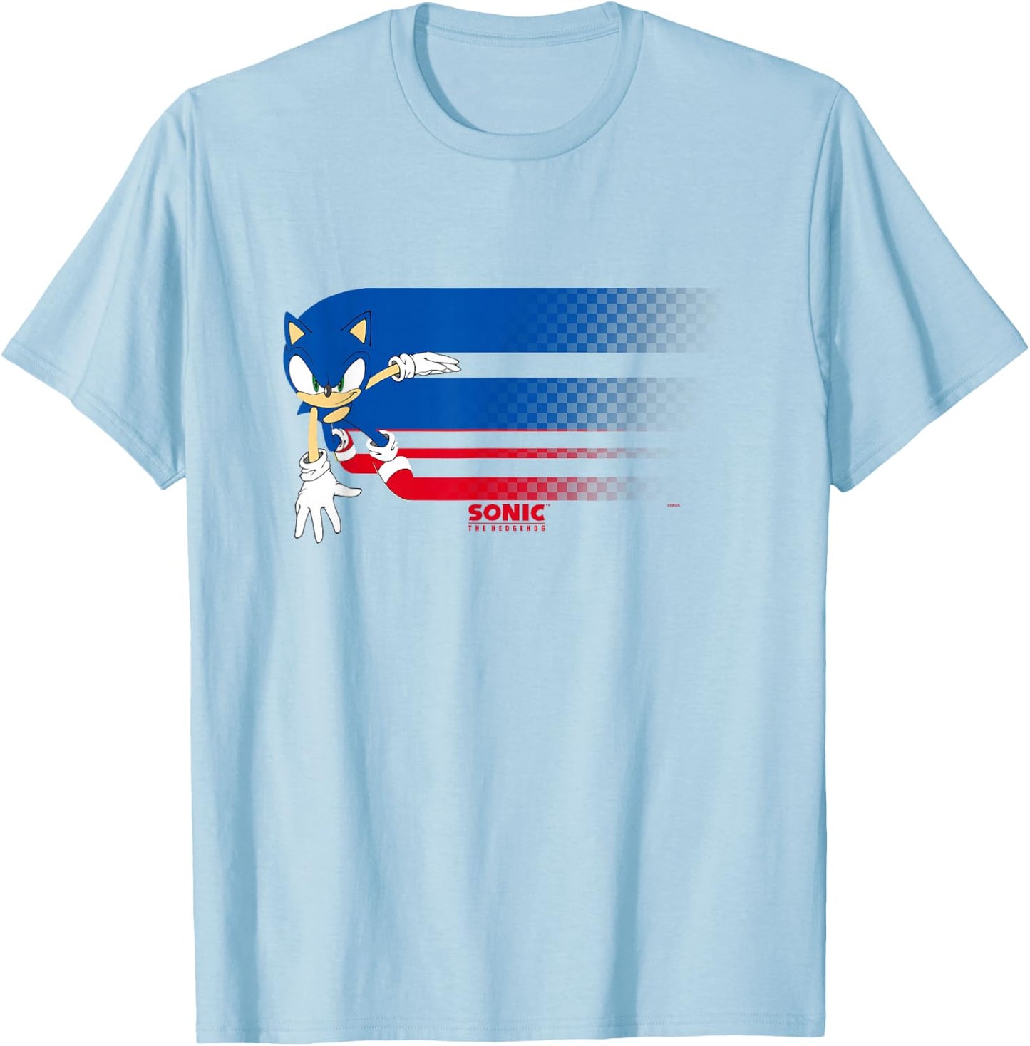 Sonic The Hedgehog Americana Red White & Blue Blurred Trail T-Shirt - T-Shirt | Light Blue