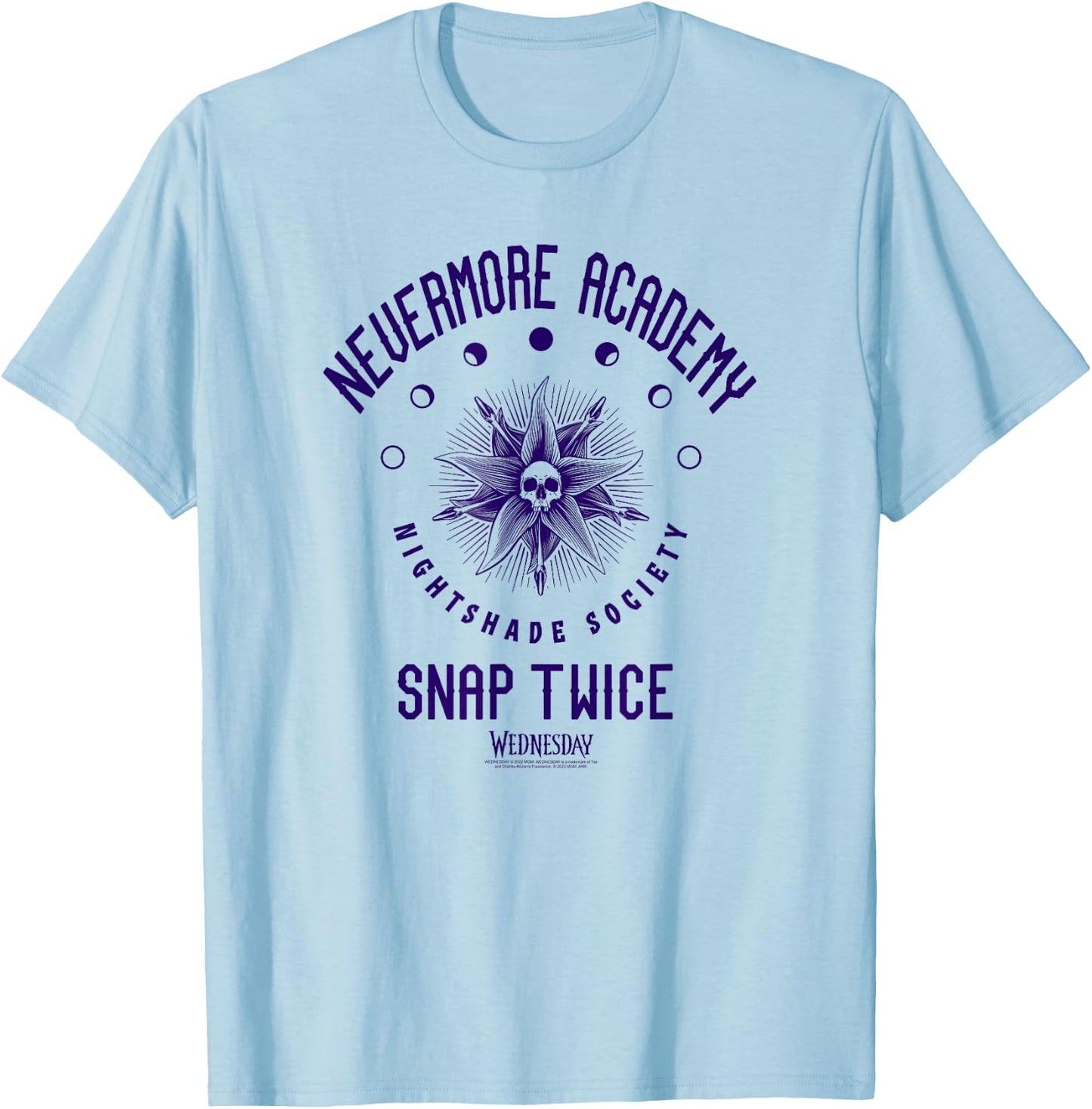 Wednesday Nevermore Academy Snap Twice Celestial Collegiate T-Shirt - T-Shirt | Light Blue