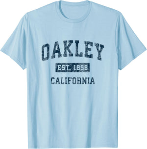 Oakley California CA Vintage Sports Design Marineblau Druck T-Shirt - T-Shirt | Light Blue