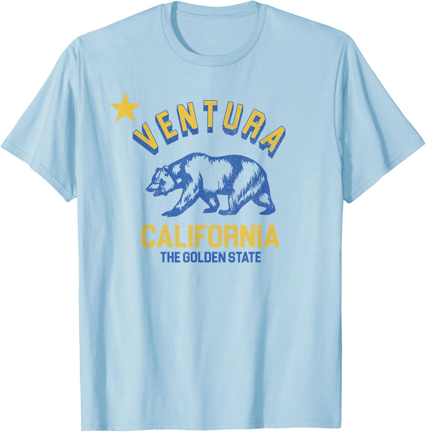 Ventura California Beach Flag Bear Surf CA Vintage Men Women T-Shirt - T-Shirt | Light Blue