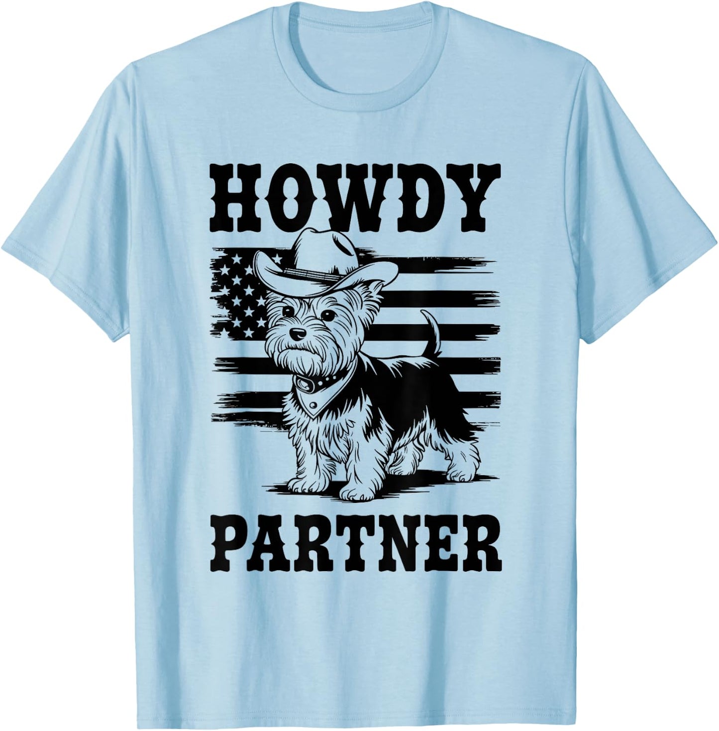 Cowboy Yorkshire Terrier Dog Howdy Partner Western Yorkie T-Shirt - T-Shirt | Light Blue